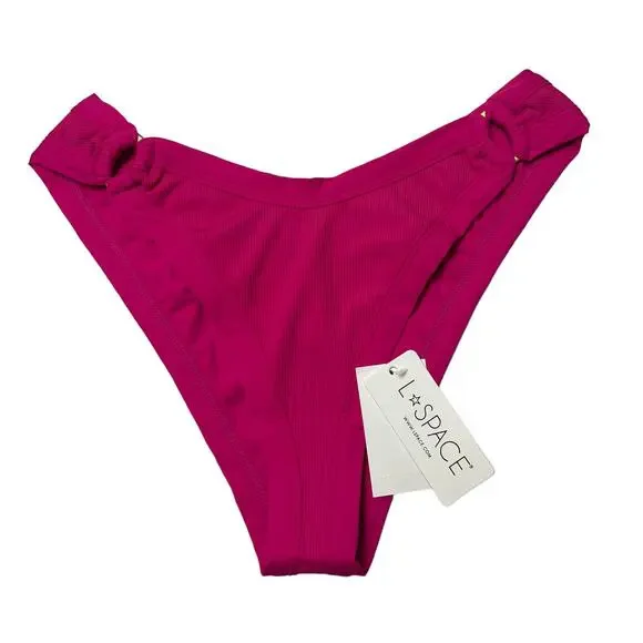 L*SPACE Vera Top Anna Bottom Bitsy Bikini Set Bougainvillea Ribbed XL NEW - Picture 8 of 12